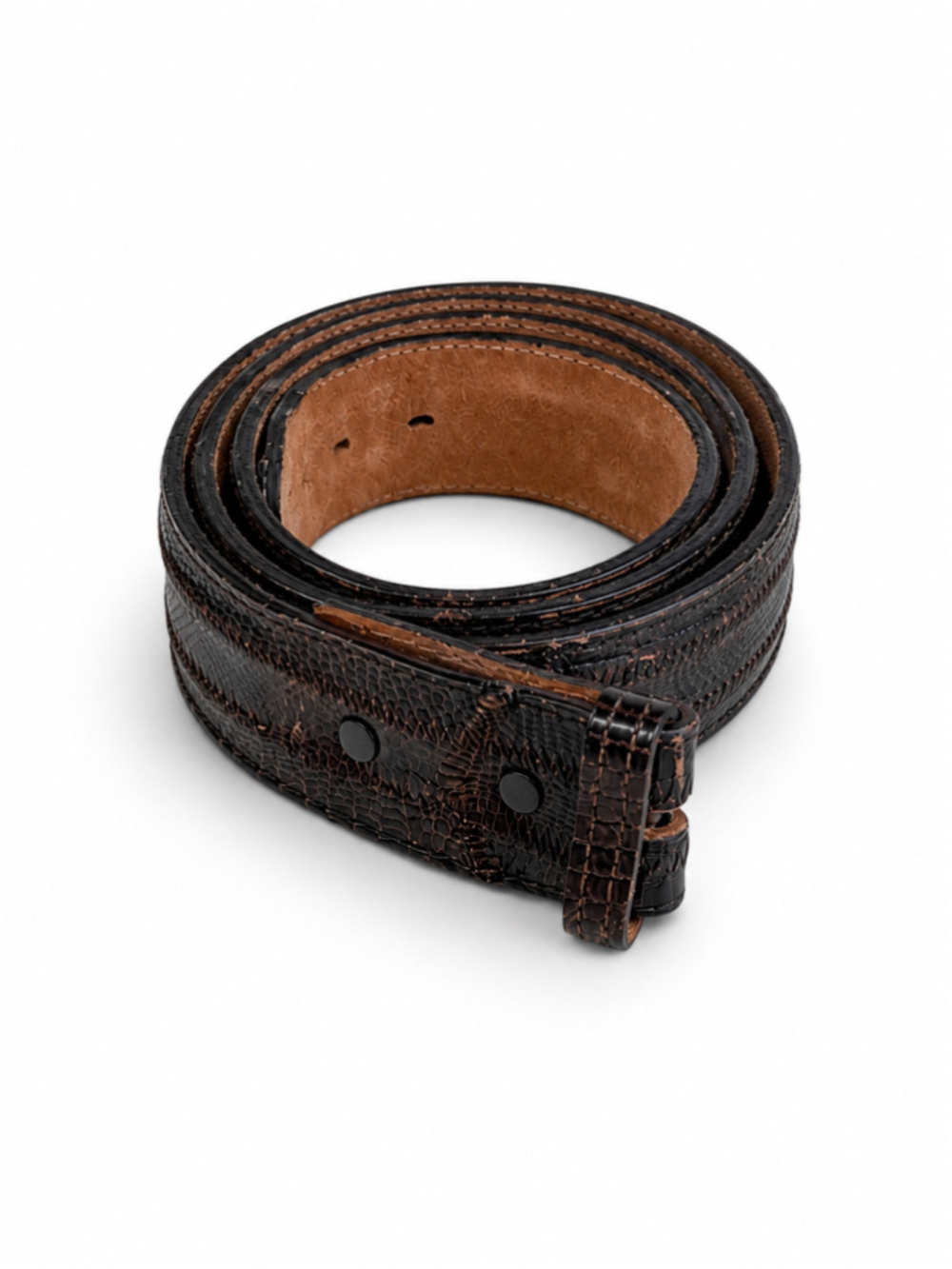 Vtg 80s-90s Nocona Genuine Lizard Skin Western Belt Brown Sz 38 Removable Buckle